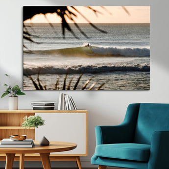 24896468-MGV-CV-36X24-Sunset Surf Wall Art Canvas Print, Framed Golden Waves Art Picture Print, Tropical Ocean Perfect Tropical Boho Decor Artwork