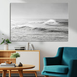 98634812-MGV-CV-36X24-Black and White Ocean Waves Wall Art – Minimalist Sea Canvas Print, Coastal Photography Decor for Living Room, Bedroom or Office