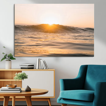 16973771-MGV-CV-36X24-Calm Water Wall Art Canvas Print, Framed Sunset Waves Art Picture Print, Coastal Warmth Perfect Warm Minimalist Decor Artwork