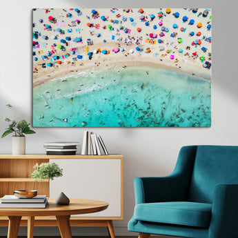 76172085-MGV-CV-36X24-Tropical Shoreline Wall Art Canvas Print, Framed Beach Relaxing Art Picture Print, Aerial Summer Perfect Coastal Vibrant Decor