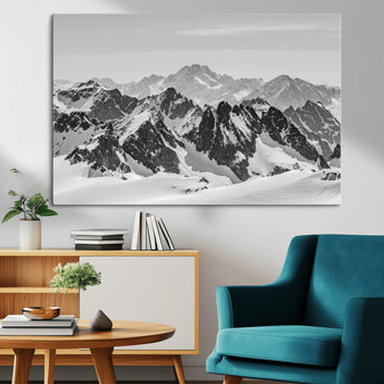 46884246-MGV-CV-36X24-Snowy Mountain Wall Art Canvas Print, Framed Mountain Peaks Art Picture Print, Alpine Mountains Perfect Minimalist Alpine Decor