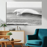 42544082-MGV-CV-36X24-Monochrome Seascape Wall Art Canvas Print, Framed Surf Wave Art Picture Print, Minimalist Ocean Perfect Moody Coastal Decor