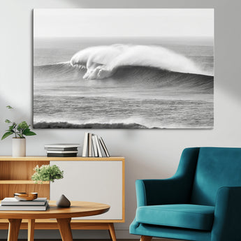 42544082-MGV-CV-36X24-Monochrome Seascape Wall Art Canvas Print, Framed Surf Wave Art Picture Print, Minimalist Ocean Perfect Moody Coastal Decor