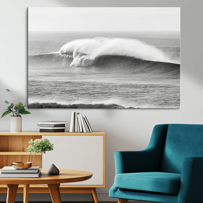 42544082-MGV-CV-36X24-Monochrome Seascape Wall Art Canvas Print, Framed Surf Wave Art Picture Print, Minimalist Ocean Perfect Moody Coastal Decor