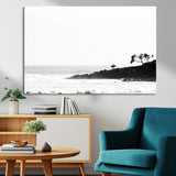 40875891-MGV-CV-36X24-SurferCliffs Wall Art Canvas Print, Framed Black White Beach Art Picture Print, Ocean Waves Perfect Minimalist Coastal Decor