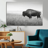 28435251-MGV-CV-36X24-Bison In Prairie Wall Art Canvas Print, Framed Rustic Wildlife Art Picture Print, Wild Buffalo Perfect Rustic Western Decor
