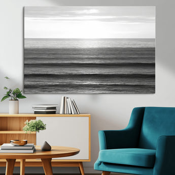 47305203-MGV-CV-36X24-Monochrome Ocean Wall Art Canvas Print, Framed Moody Ocean Art Picture Print, Calm Ocean Perfect Minimalist Coastal Decor Artwork