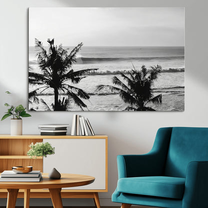 17508038-MGV-CV-36X24-Tropical Coastline Wall Art Canvas Print, Framed Palm Trees Art Picture Print, Ocean Waves Perfect Minimalist Coastal Decor