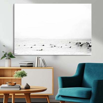 38441169-MGV-CV-36X24-Monochrome Swimming Wall Art Canvas Print, Framed Ocean Horizon Art Picture Print, Moody Coastal Perfect Minimalist Coastal Decor