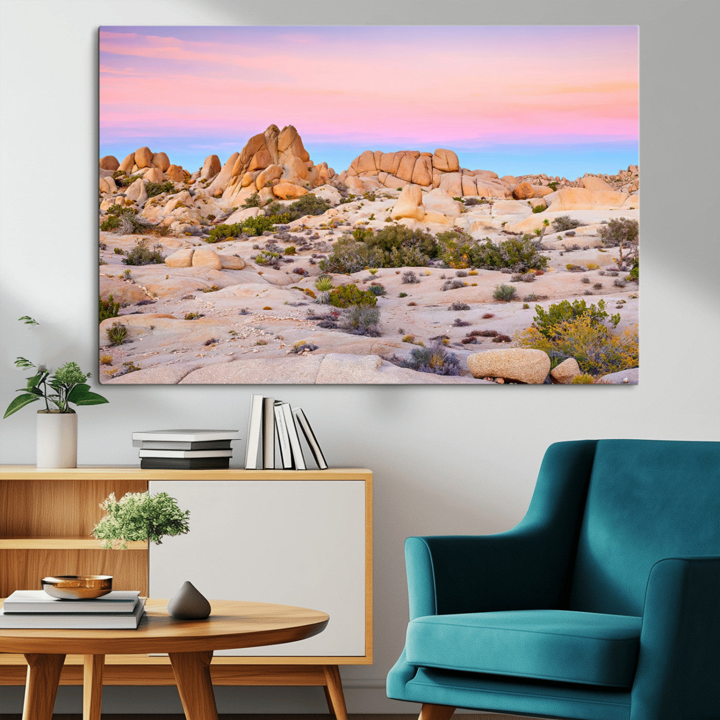96167137-MGV-CV-36X24-Vibrant Sunset Sky Wall Art Canvas Print, Framed Joshua Tree Art Picture Print, Rugged Terrain Perfect Southwestern Boho Decor