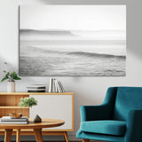 60635783-MGV-CV-36X24-Black White Seascape Wall Art Canvas Print, Framed Ocean Waves Art Picture Print, Misty Coastal Perfect Minimalist Coastal Decor