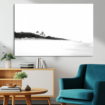 29611516-MGV-CV-36X24-Black White Beach Wall Art Canvas Print, Framed Palm Trees Art Picture Print, Monochrome Tropical Perfect Minimalist Coastal Decor