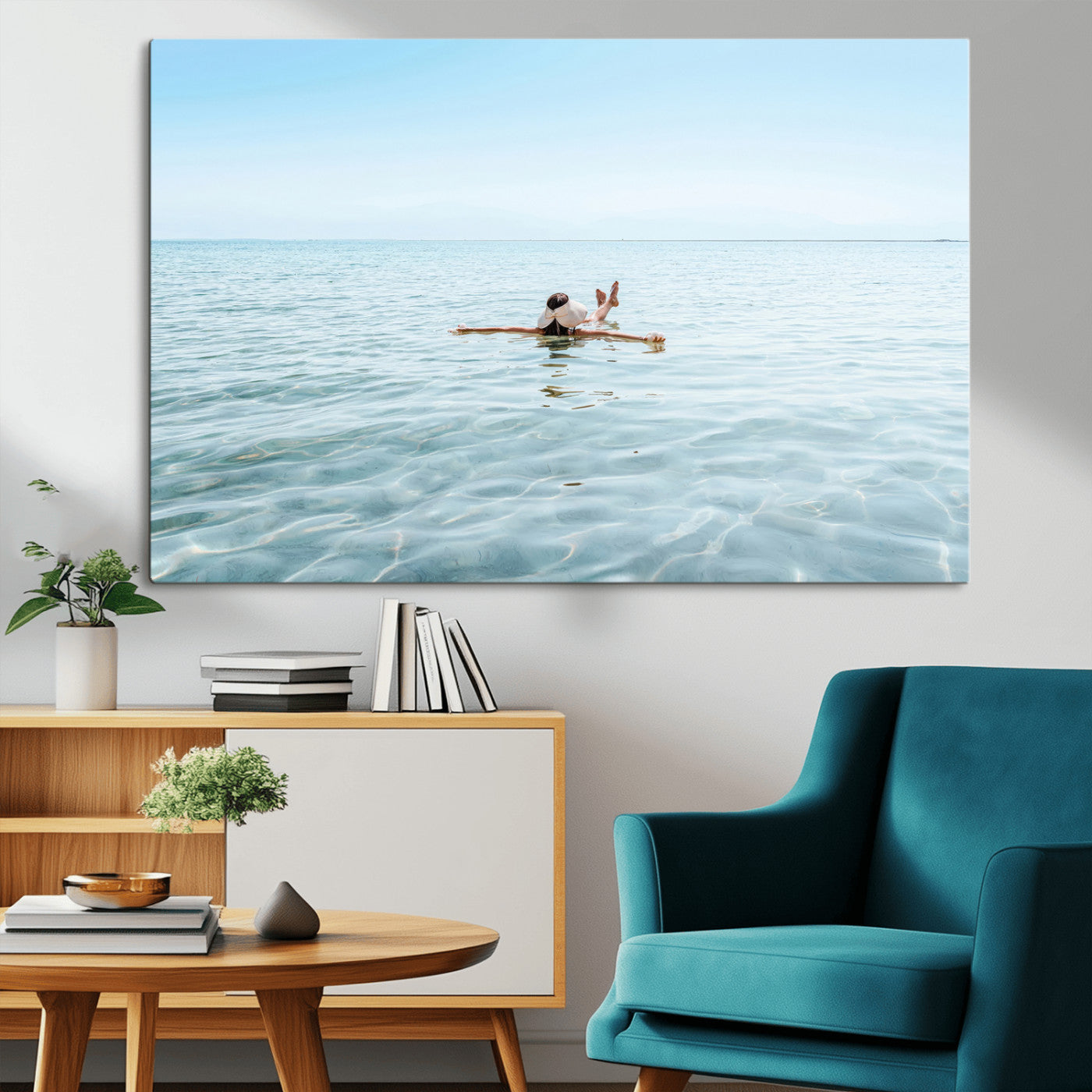 32624554-MGV-CV-36X24-Swimming Relaxation Wall Art Canvas Print, Framed Peaceful Water Art Picture Print, Clear Sea Perfect Minimalist Aquatic Decor