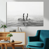 26667396-MGV-CV-36X24-Black White Ocean Wall Art Canvas Print, Framed Monochrome Water Art Picture Print, Diving into Water Perfect Minimalist Aquatic