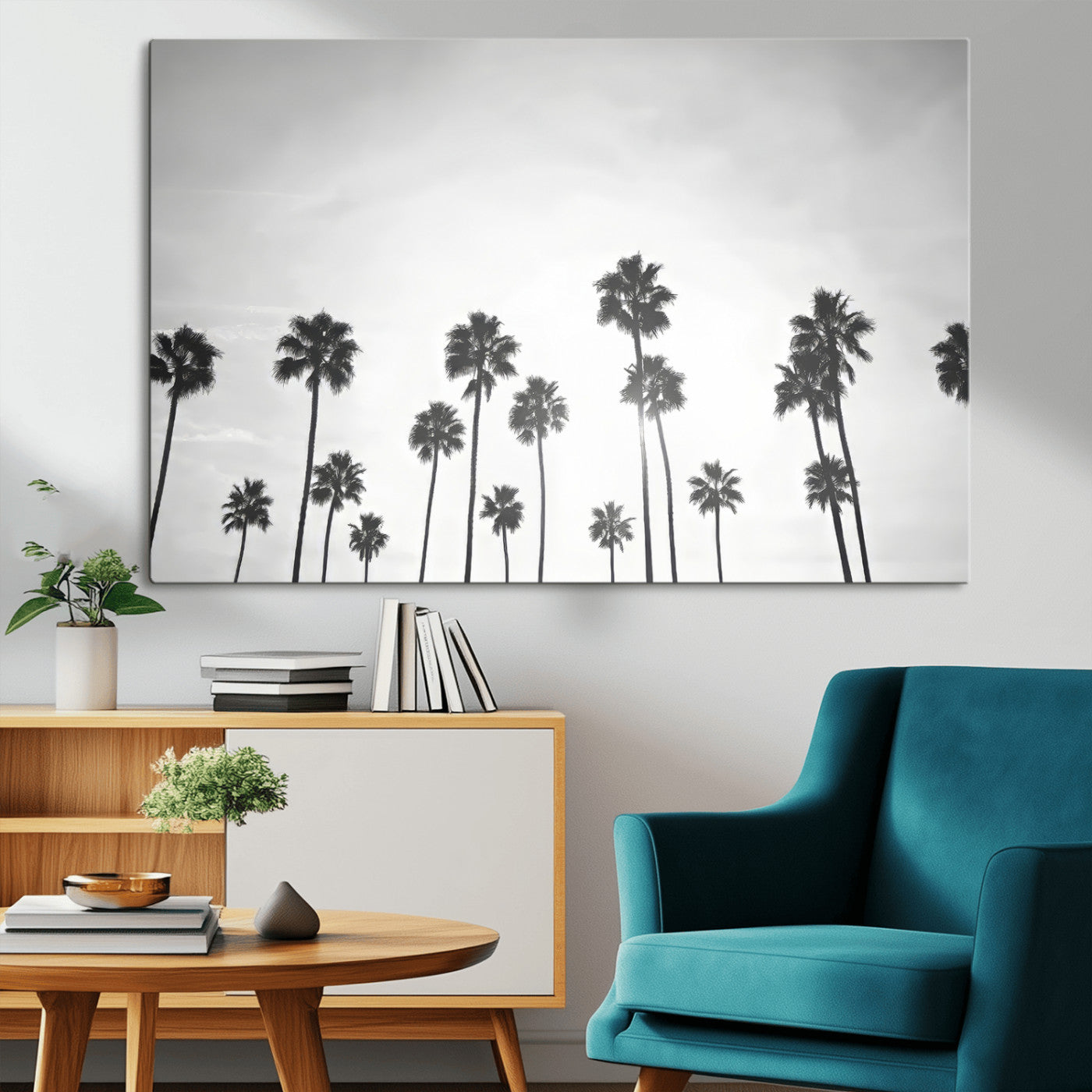 62298277-MGV-CV-36X24-Monochrome Palms Wall Art Canvas Print, Framed Minimalist Trees Art Picture Print, Silhouetted Palms Perfect Tropical Minimalist