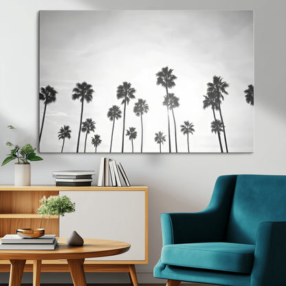62298277-MGV-CV-36X24-Monochrome Palms Wall Art Canvas Print, Framed Minimalist Trees Art Picture Print, Silhouetted Palms Perfect Tropical Minimalist