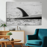 62314230-MGV-CV-36X24-Black White Surfboard Wall Art Canvas Print, Framed Minimalist Beach Art Picture Print, Surf Fin Perfect Minimalist Coastal Decor