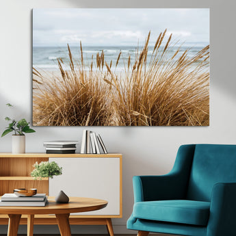 14270839-MGV-CV-36X24-Beach Grass Wall Art Canvas Print, Framed Coastal Dunes Art Picture Print, Dune Grass Perfect Coastal Minimalist Decor Artwork
