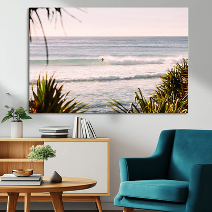 23287092-MGV-CV-36X24-Ocean Surfer Wall Art Canvas Print, Framed Coastal Surf Art Picture Print, Tropical Beach Perfect Tropical Coastal Decor Artwork