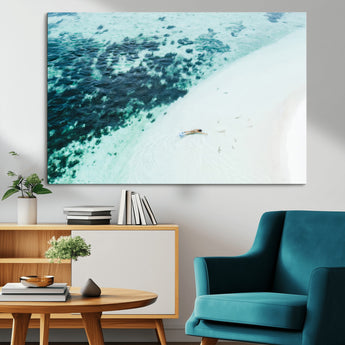 33764764-MGV-CV-36X24-Minimal Beach Wall Art Canvas Print, Framed Ocean Swimming Art Picture Print, Clear Ocean Perfect Minimal Coastal Decor Artwork