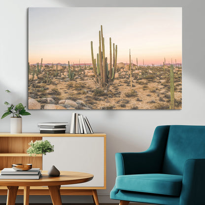 76234974-MGV-CV-36X24-Desert Cactus Wall Art Canvas Print, Framed Baja Desert Art Picture Print, Pastel Desert Perfect Southwestern Boho Decor Artwork