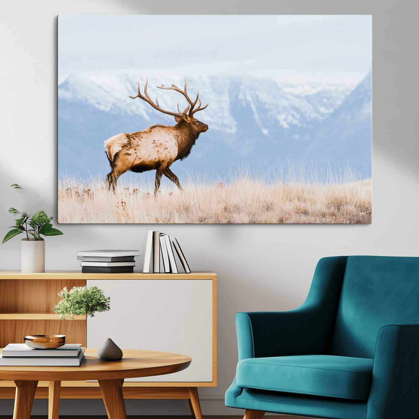 96024025-MGV-CV-36X24-Elk Photography Wall Art Canvas Print, Framed Mountain Wildlife Art Picture Print, Rustic Lodge Decor Perfect Rustic Lodge Decor