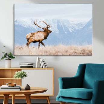 96024025-MGV-CV-36X24-Elk Photography Wall Art Canvas Print, Framed Mountain Wildlife Art Picture Print, Rustic Lodge Decor Perfect Rustic Lodge Decor