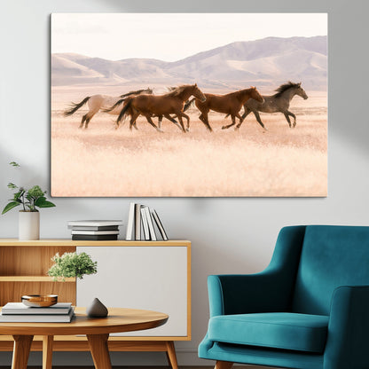 83644685-MGV-CV-36X24-Wild Horse Art Wall Art Canvas Print, Framed Rustic Western Art Picture Print, Desert Horse Scene Perfect Rustic Western Decor