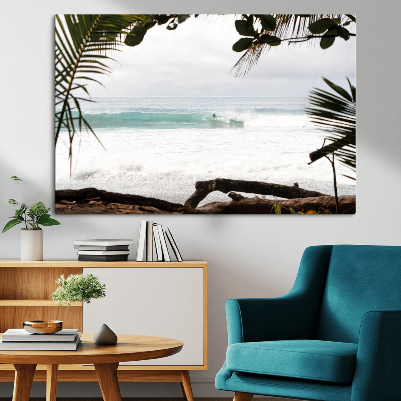 50382104-MGV-CV-36X24-Tropical Surf Wall Art Canvas Print, Framed Palm Tree View Art Picture Print, Beach House Art Perfect Boho Coastal Decor Artwork