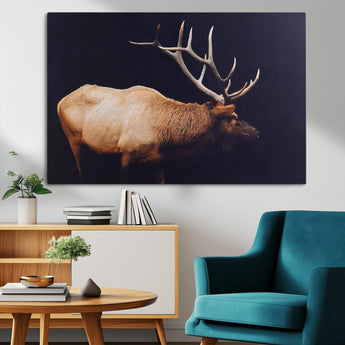 91871131-MGV-CV-36X24-Rustic Elk Art Wall Art Canvas Print, Framed Moody Wildlife Decor Art Picture Print, Western Animal Print Perfect Western Lodge