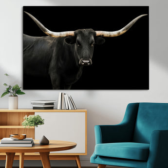 99448328-MGV-CV-36X24-Longhorn Cattle Wall Art Canvas Print, Framed Texas Ranch Art Picture Print, Western Cow Perfect Farmhouse Decor Artwork