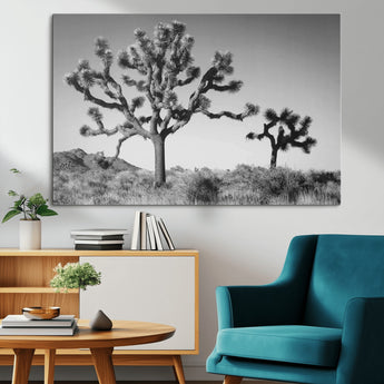 50975475-MGV-CV-36X24-Joshua Tree Art Wall Art Canvas Print, Framed Desert Tree Print Art Picture Print, Black White Nature Perfect Southwestern Boho