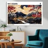 66243961-MGV-CV-36X24-Mount Fuji Japanese Wall Art – Golden Abstract Landscape Canvas Print, Cherry Blossom Painting, Modern Oriental Zen Home Decor