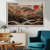 77970791-MGV-CV-36X24-Mount Fuji Golden Abstract Wall Art – Japanese Landscape Canvas Poster, Cherry Blossom & Red Sun Painting, Elegant Zen Oriental