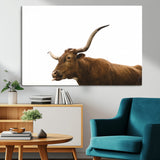 62566114-MGV-CV-36X24-Longhorn Cow Art Wall Art Canvas Print, Framed Rustic Animal Decor Art Picture Print, Texas Bull Photo Perfect Rustic Farmhouse