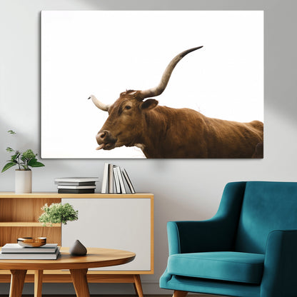 62566114-MGV-CV-36X24-Longhorn Cow Art Wall Art Canvas Print, Framed Rustic Animal Decor Art Picture Print, Texas Bull Photo Perfect Rustic Farmhouse