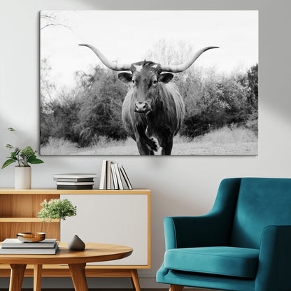 97280319-MGV-CV-36X24-Longhorn Photography Wall Art Canvas Print, Framed Western Cow Decor Art Picture Print, Texas Ranch Style Perfect Rustic Farmhouse