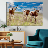 58099948-MGV-CV-36X24-Texas Longhorn Wall Art Canvas Print, Framed Western Decor Art Picture Print, Rustic Farmhouse Perfect Western Farmhouse Decor