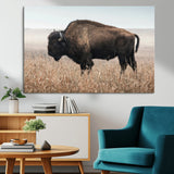 34451925-MGV-CV-36X24-Rustic Bison Decor Wall Art Canvas Print, Framed Buffalo Home Accent Art Picture Print, Prairie Wildlife Scene Perfect Western