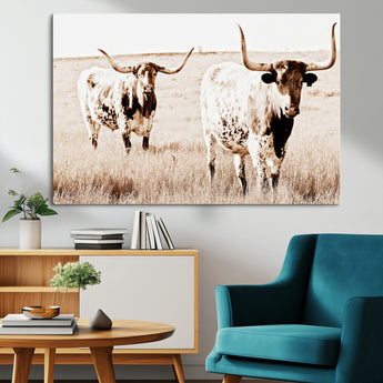 39672786-MGV-CV-36X24-Rustic Cow Scene Wall Art Canvas Print, Framed Farmhouse Style Cattle Art Picture Print, Prairie Animal Duo Perfect Rustic Western