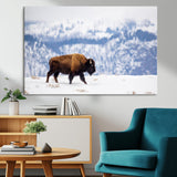 58512275-MGV-CV-36X24-Cowboy Aesthetic Wall Art Canvas Print, Framed Neutral Animal Theme Art Picture Print, Bison Ranch Style Perfect Rustic Western