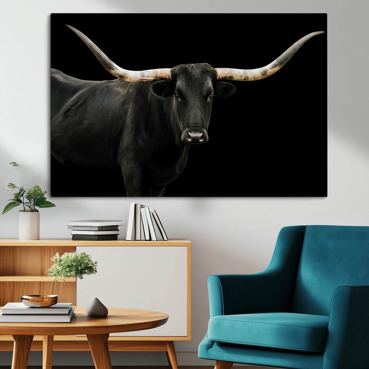 23572907-MGV-CV-36X24-Texas Longhorn Wall Art Canvas Print, Framed Rustic Western Decor Art Picture Print, Farmhouse Animal Perfect Modern Western