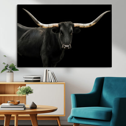 23572907-MGV-CV-36X24-Texas Longhorn Wall Art Canvas Print, Framed Rustic Western Decor Art Picture Print, Farmhouse Animal Perfect Modern Western