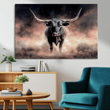 71457818-MGV-CV-36X24-Longhorn Wall Art Wall Art Canvas Print, Framed Western Bull Canvas Art Picture Print, Rustic Cow Decor Perfect Western Dramatic