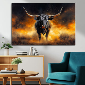 58293979-MGV-CV-36X24-Longhorn Canvas Wall Art Canvas Print, Framed Bold Bull Wall Art Art Picture Print, Western Animal Decor Perfect Western Dramatic