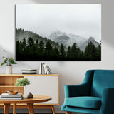 55968349-MGV-CV-36X24-Misty Mountains Wall Art Canvas Print, Framed Foggy Forest Art Picture Print, Snowy Peaks Perfect Moody Wilderness Decor Artwork