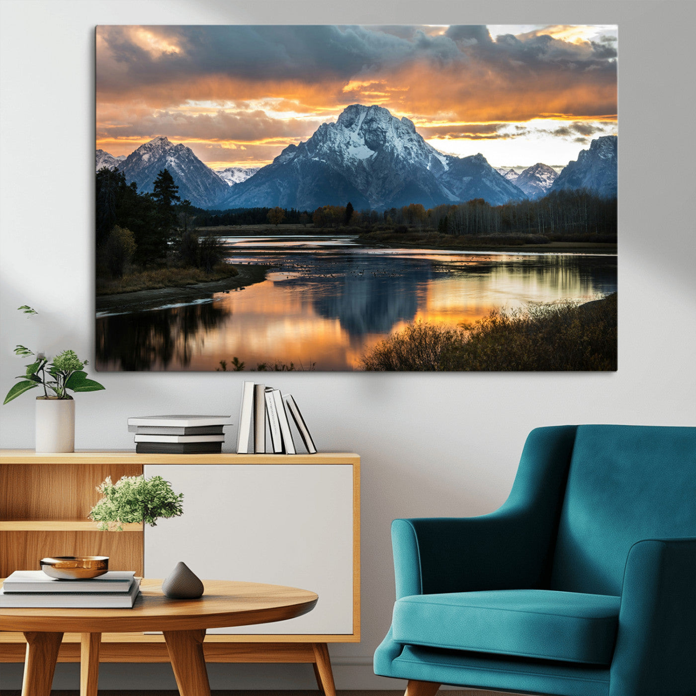 14130176-MGV-CV-36X24-Mountain Sunset Wall Art Canvas Print, Framed Alpine Wilderness Art Picture Print, Golden Hour Perfect Rustic Wilderness Decor