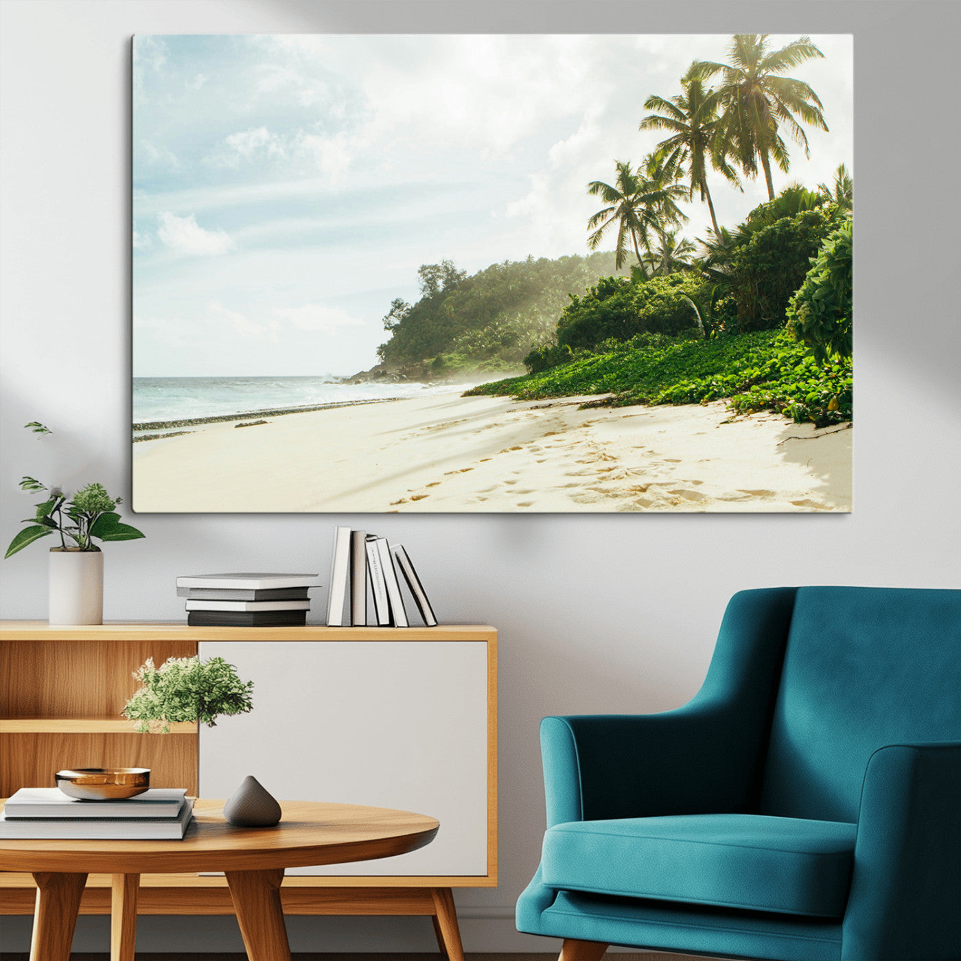 42984524-MGV-CV-36X24-Relaxing Beach Wall Art Canvas Print, Framed Ocean View Art Picture Print, Coastal Serenity Perfect Tropical Coastal Decor Artwork