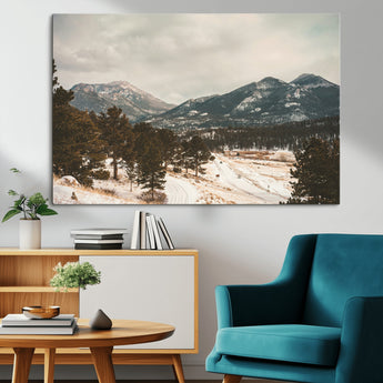 77311749-MGV-CV-36X24-Mountain Landscape Wall Art Canvas Print, Framed Snowy Peaks Art Picture Print, Alpine Aesthetic Perfect Rustic Winter Decor