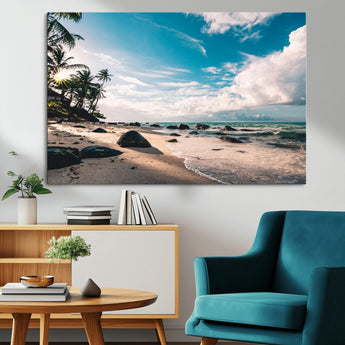 95301406-MGV-CV-36X24-Tropical Beach Wall Art Canvas Print, Framed Ocean Waves Art Picture Print, Relazxing Seascape Perfect Tropical Coastal Decor